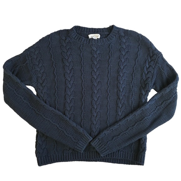 Velvet by Graham & Spencer Sweater Women M Navy Cable Knit Fisherman Core Preppy - Picture 2 of 9